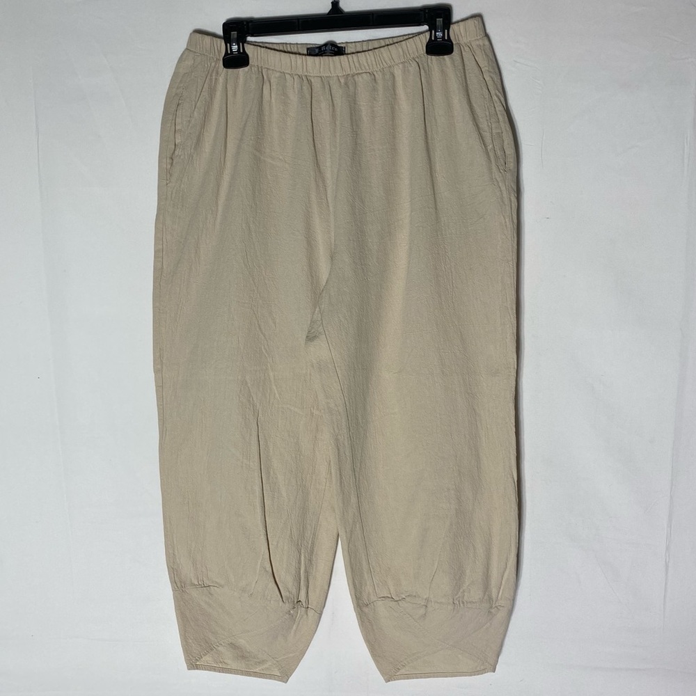 E-Retro Beige Baggy Capri Pants W Elastic Waist XL